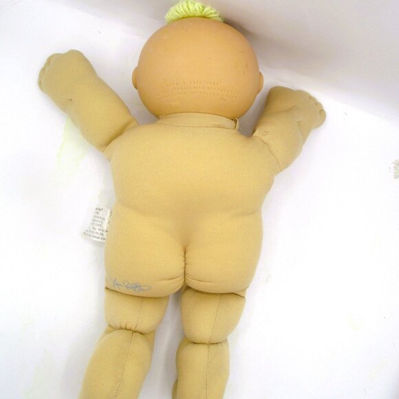 Vintage 1985 Cabbage Patch Kid Doll Yellow Tuft Blue Eyes Green White Outfit - Picture 5 of 10